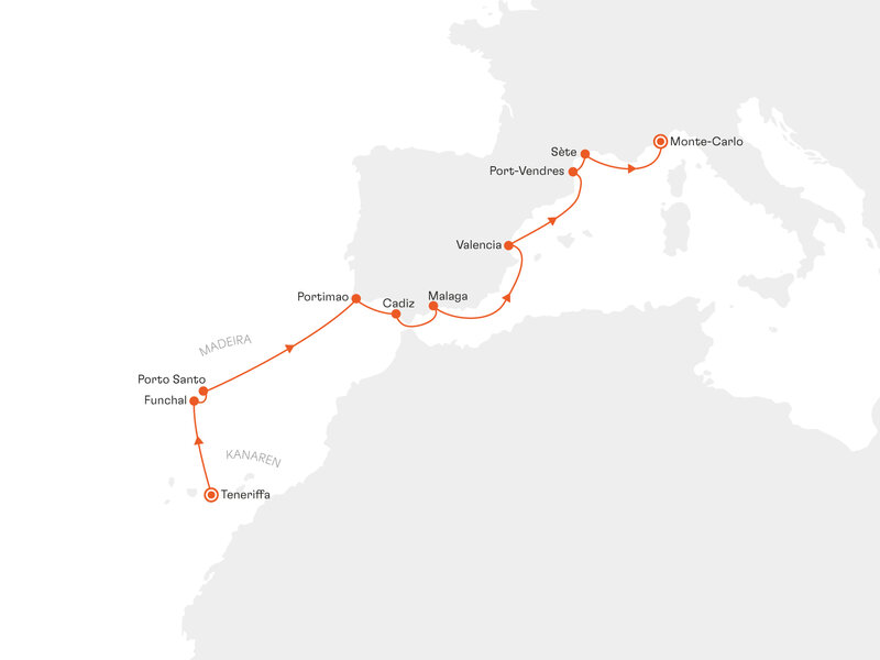Routenkarte: Die Perlen des westlichen Mittelmeers