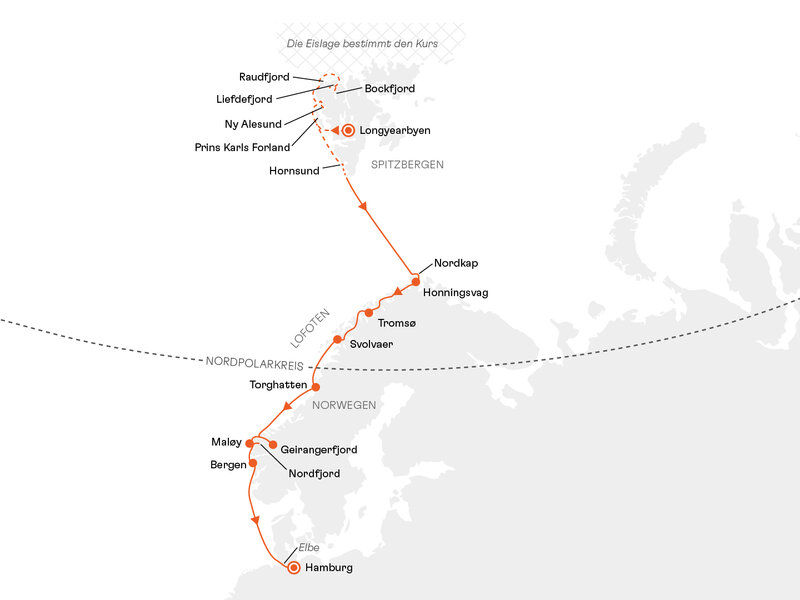 Routenkarte: Expedition Spitzbergen und Norwegen (Polarlicht-Abenteuer): Arktis, Abenteuer und Aurora borealis