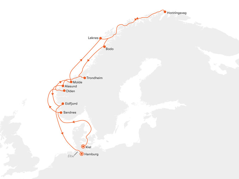 Routenkarte: Naturschönheiten Norwegens