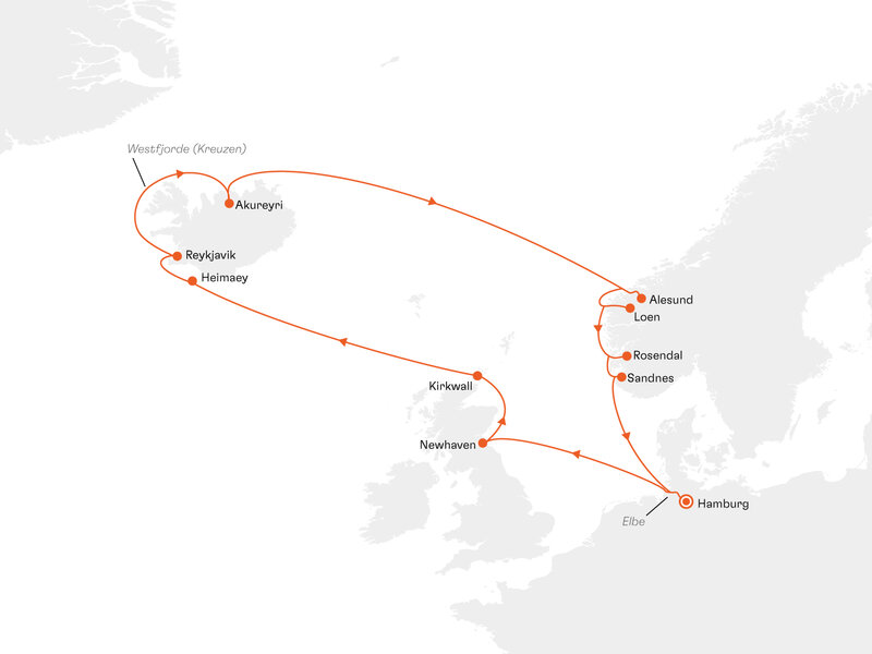 Routenkarte: Zu den Fjorden und Vulkanen des Nordens