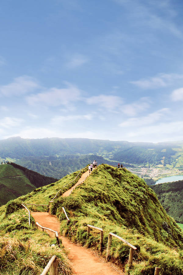 Walking path leading to a view on the lakes of Sete Cidades