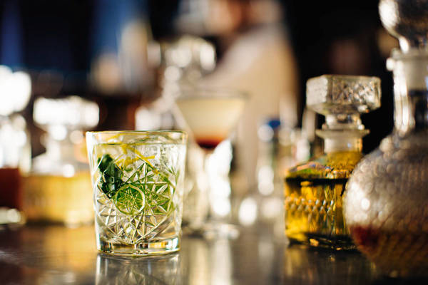 Drink on vintage cocktail bar counter, Florence, Italy Drink on vintage cocktail bar counter, Florence, Italy