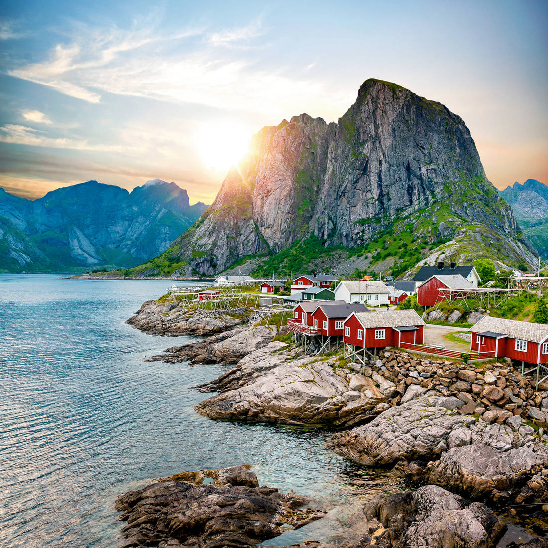 Norway , view of Lofoten Islands in Norway with sunset scenic