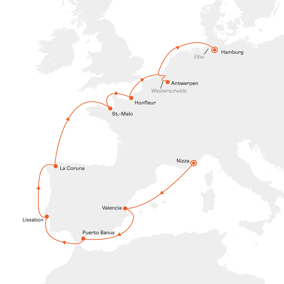 Originale Hapag-Lloyd Cruises Routenkarte EUR2710