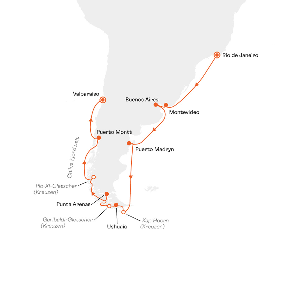 Originale Hapag-Lloyd Cruises Routenkarte EUR2702 Rio de Janeiro bis Valparaiso