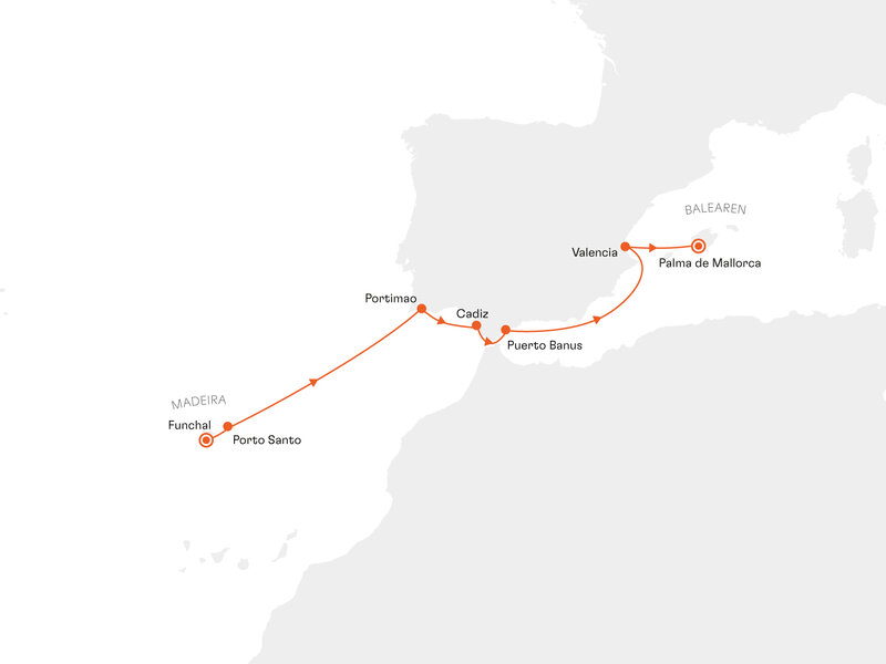 Routenkarte: Madeira und die iberische Halbinsel genießen