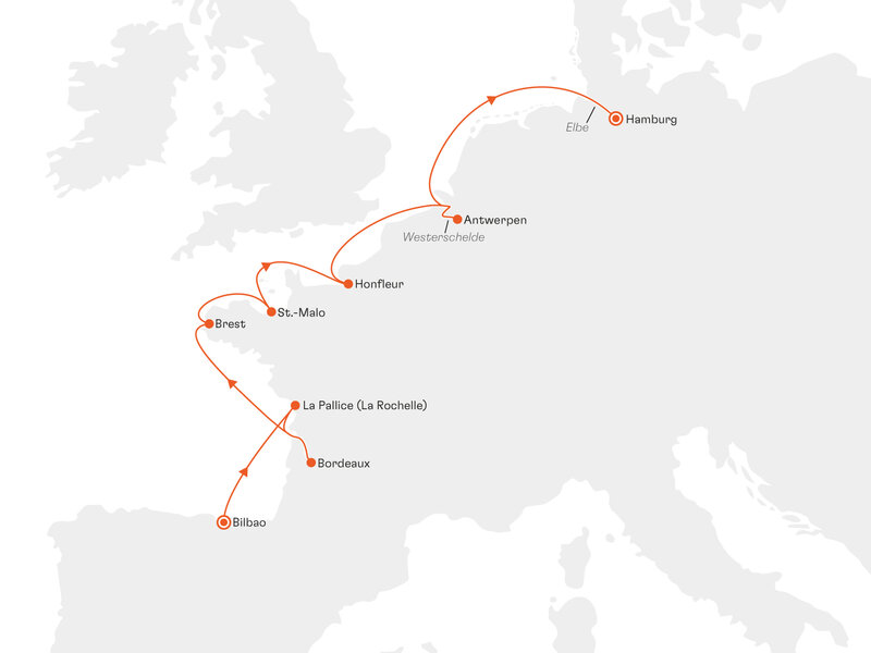 Routenkarte: Genussmomente an Westeuropas Küsten