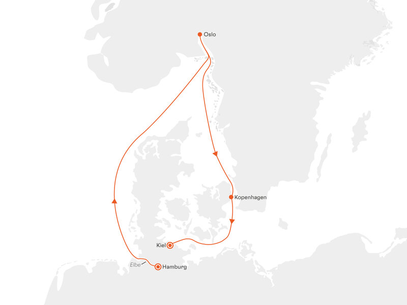 Routenkarte: Metropolen des Nordens: Oslo und Kopenhagen