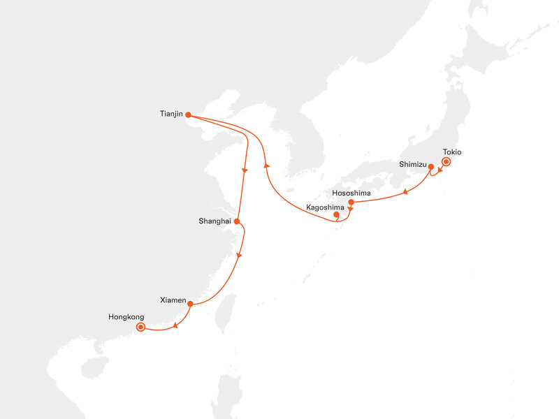 Routenkarte: Japans Kultur und Chinas Metropolen