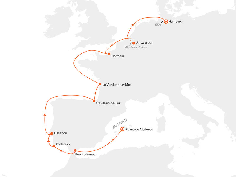 Routenkarte: Europas vielfältige Westküste