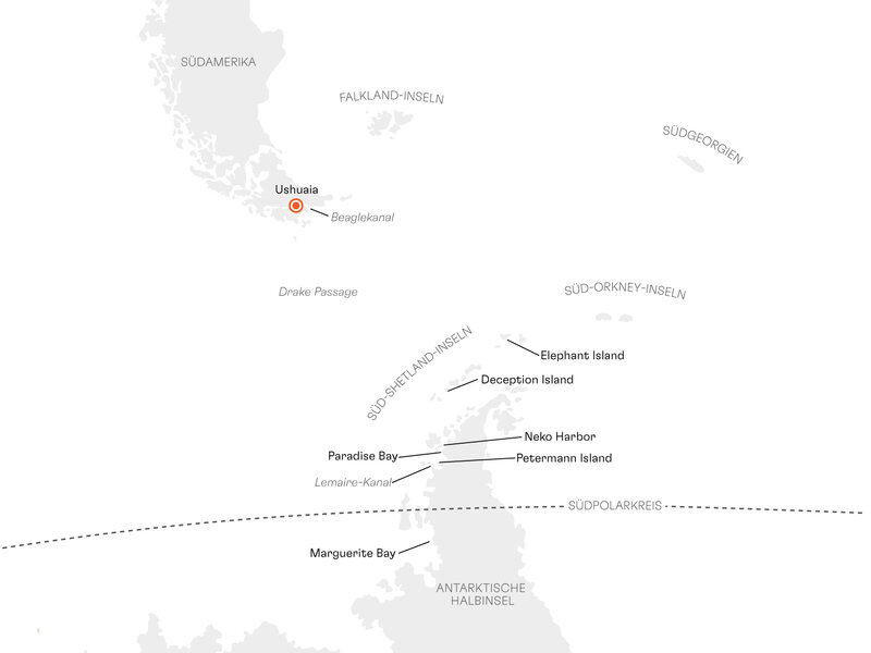 Routenkarte: Expedition Antarktis: Südpolarkreis intensiv