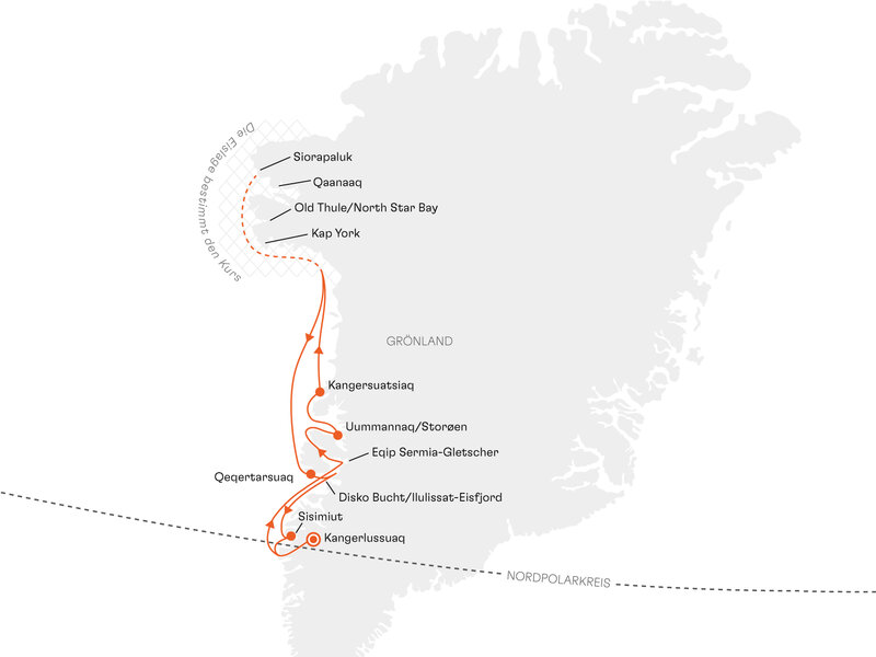 Routenkarte: Expedition Nordwestgrönland: Die eisverwöhnte Welt der Inuit