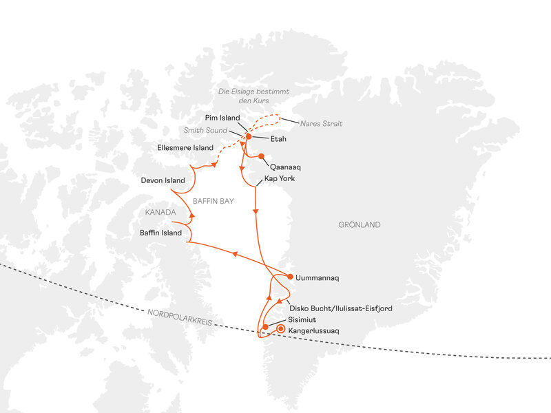Routenkarte: Expedition Kanadische Arktis und Nordwestgrönland: Kurs Nord im Namen großer Entdecker