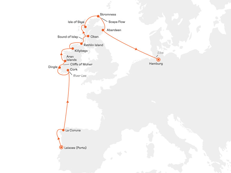 Routenkarte: Expedition Rund um Irland und wildes Schottland: Geheimnisvolles Keltenreich – rau, wild und schön