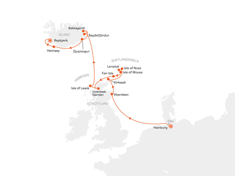 Routenkarte: Expedition Wildes Schottland und Island: Von den Highlands bis ins Elfenland