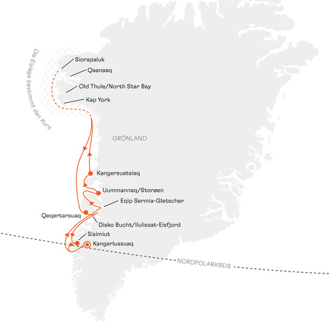 Originale Hapag-Lloyd Cruises Routenkarte INS2712 Kangerlussuaq bis Kangerlussuaq