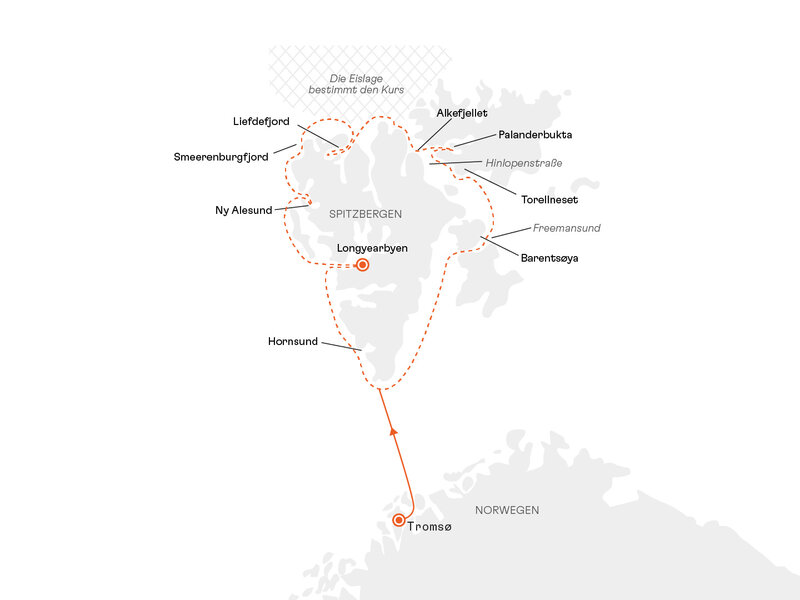 Routenkarte: Expedition Spitzbergen-Umrundung: Polarer Mythos – rundum spektakulär
