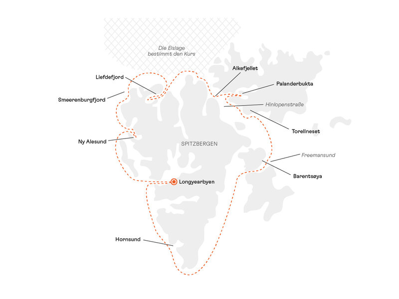 Routenkarte: Expedition Spitzbergen-Umrundung: Polarer Mythos – rundum spektakulär