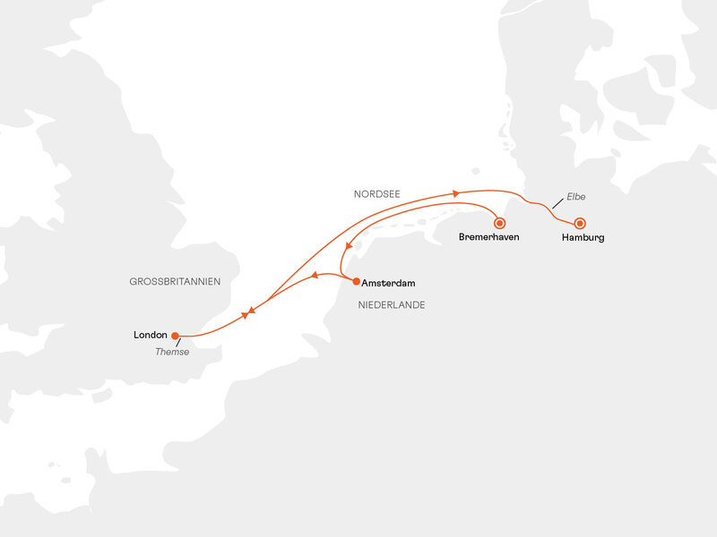 Routenkarte: Kurzreise mit London und Amsterdam: Tradition trifft Trends