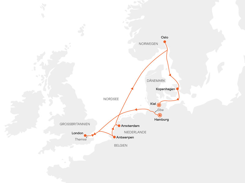 Routenkarte: Adventsreise Nordsee: Glanzlichter Europas in der Vorweihnachtszeit
