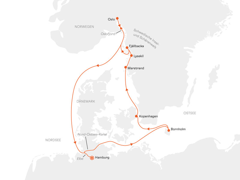Routenkarte: Expedition Südskandinavien: Maritimer Kurs durch die Schären