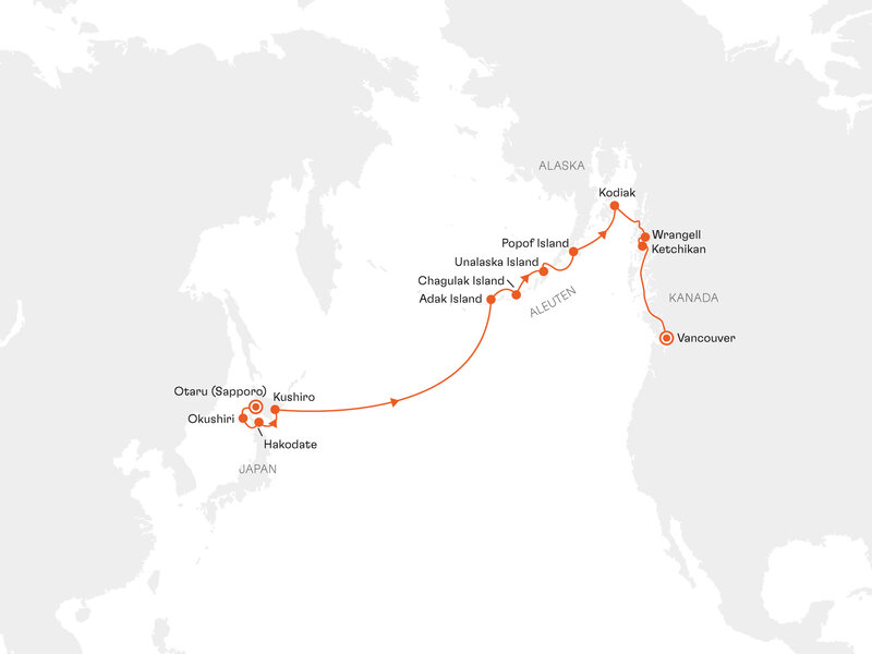 Routenkarte: Hokkaido, Aleuten und Alaskas Inside Passage: Kraftvolle Ursprünglichkeit
