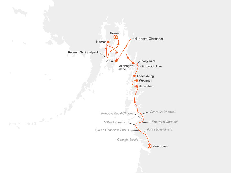 Routenkarte: Alaska (Inside Passage): Wo die Wildnis das Drehbuch schreibt
