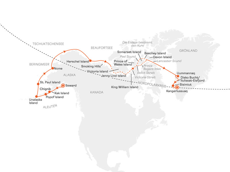 Routenkarte: Expedition Nordwestpassage: Eismeer-Epos – Wiege des Pioniergeistes