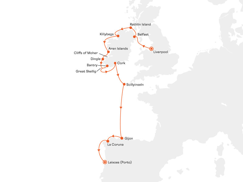 Routenkarte: Expedition Rund um Irland: Der grüne Diamant – Natur in reinster Form