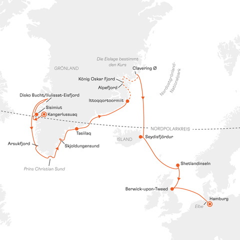 Originale Hapag-Lloyd Cruises Routenkarte SPI2714 Kangerlussuaq bis Hamburg