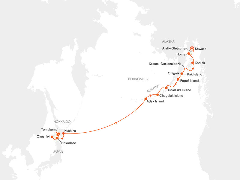 Routenkarte: Hokkaido, Aleuten und Alaska: Die Anziehungskraft des Ursprünglichen