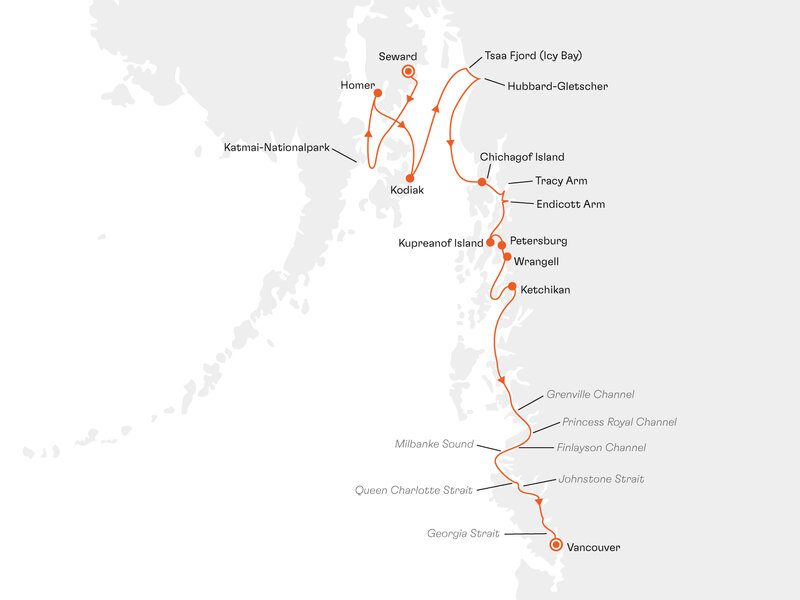 Routenkarte: Alaska (Inside Passage): Wilde weite Wunderwelt